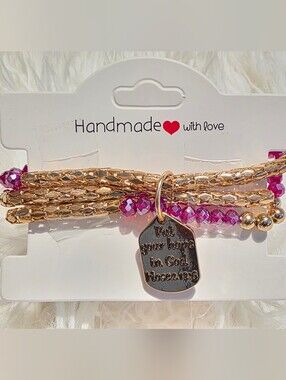 Handmade Rose Gold & Hot Pink Inspirational Bracelet - 'Put Your Hope in God'